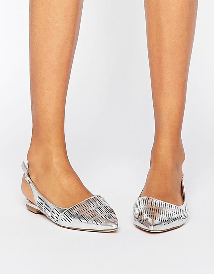 London Rebel Slingback Point Flat Shoes - Silver