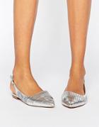 London Rebel Slingback Point Flat Shoes - Silver