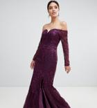 Bariano Sweetheart Neck Lace Maxi Dress In Plum
