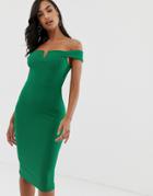 Scarlet Rocks Bardot Midi Pencil Dress In Green - Green