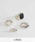 Bershka 4 Pack Of Signet Rings In Silver - Silver