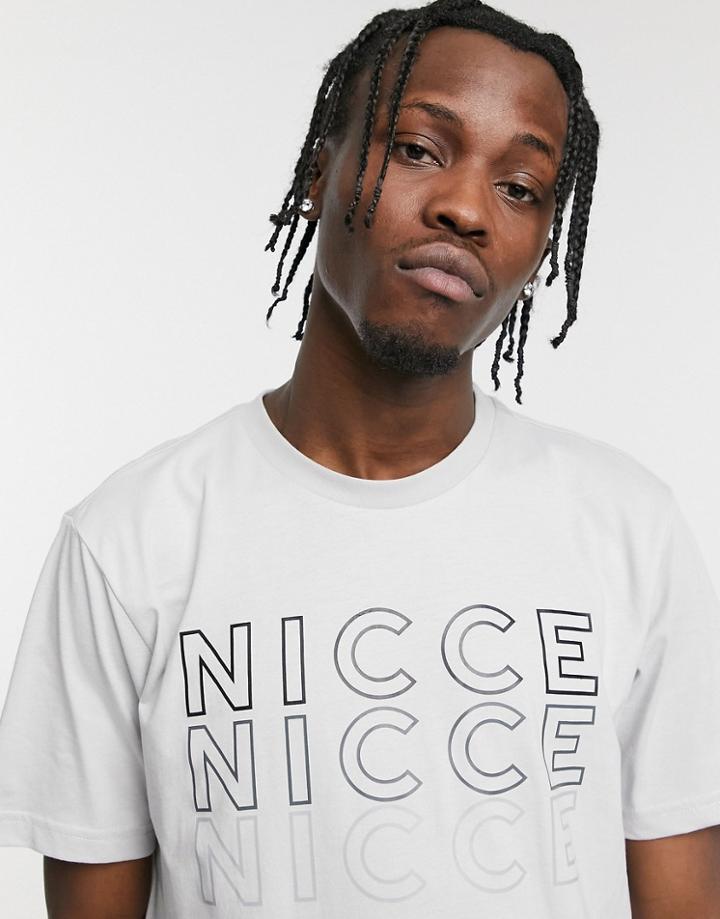 Nicce Trois Chest Print T-shirt In Gray-grey