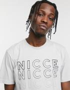 Nicce Trois Chest Print T-shirt In Gray-grey