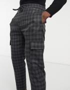 Bershka Checked Cargo Pants In Gray-grey