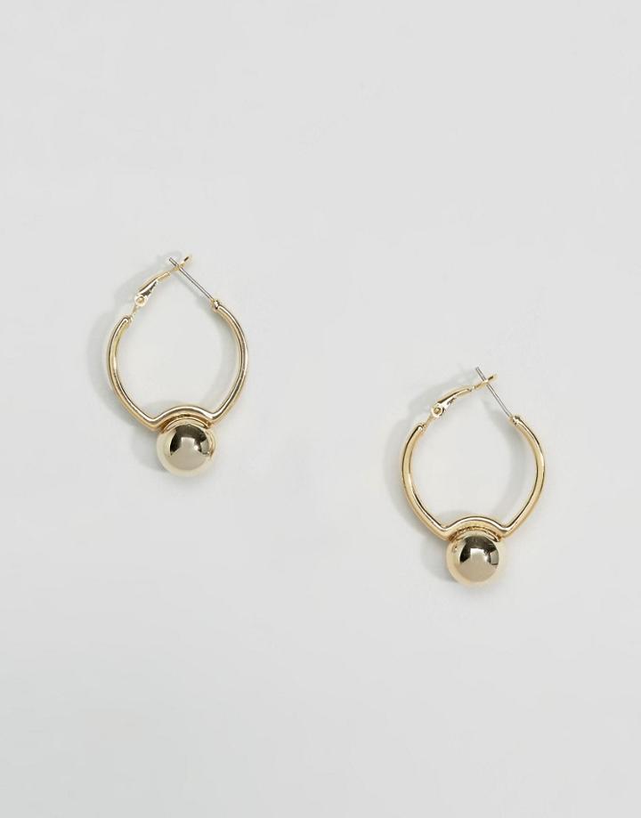 Designb London Drop Ball Hoop Earrings - Gold