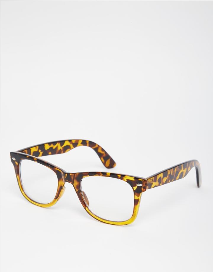 Asos Square Glasses In Tort With Clear Lens - Tort