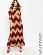 Asos Curve Maxi Dress In Knitted 70's Chevron - Multi