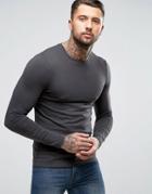 Asos Muscle Fit Long Sleeve T-shirt In Washed Black - Black