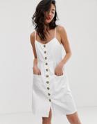 Na-kd Linen Button Front Dress In White - White