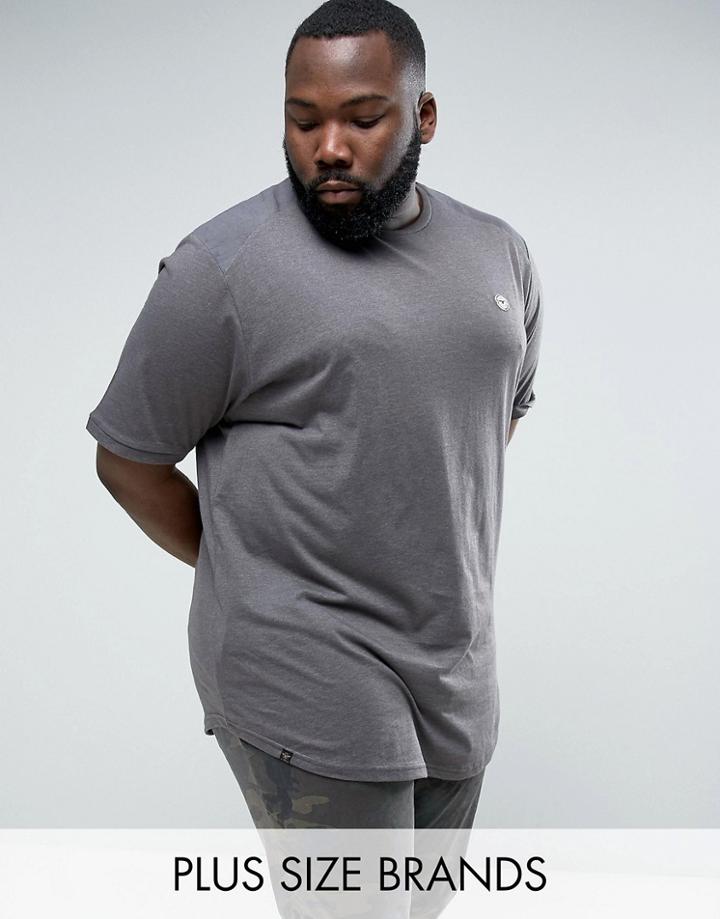 Le Breve Plus Longline Curved Hem Twill Shoulder T-shirt - Gray