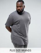 Le Breve Plus Longline Curved Hem Twill Shoulder T-shirt - Gray