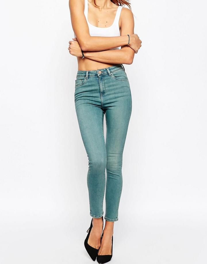 Asos Ridley High Waist Skinny Jeans In Azalea Wash - Azalea Midwash Blue