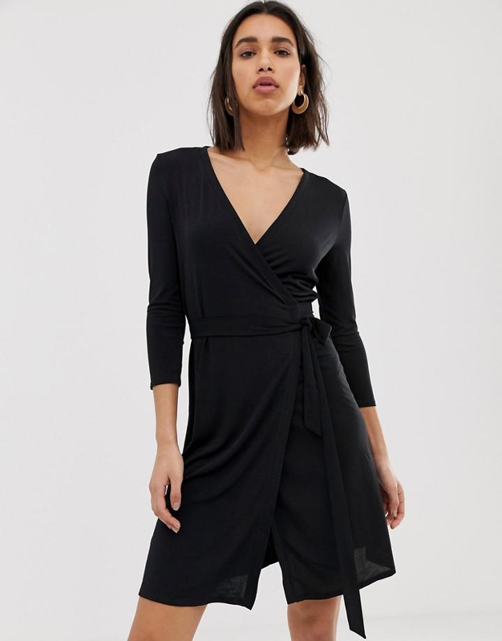 Mango V Neck Wrap Dress Black - Black