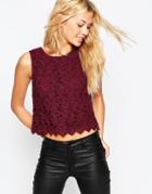 Asos All Over Lace Shell Top - Oxblood
