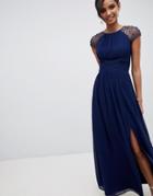 Little Mistress Embellished Sleeve Maxi Dress In Navy - Navy