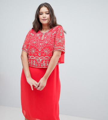 Frock And Frill Plus Embellished Top 2 In 1 Pencil Dress - Pink