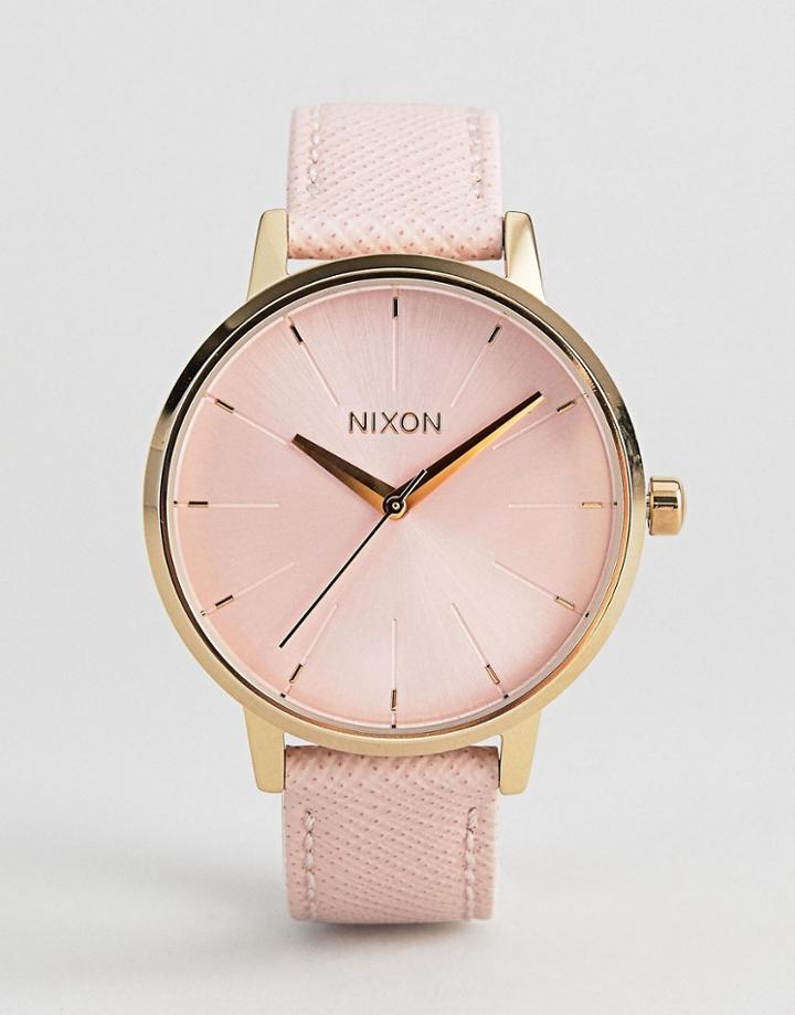 Nixon Kensington Leather Watch In Pink - Pink