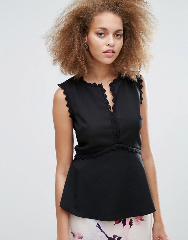 Little Mistress Open Back Peplum Top - Black