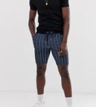 Asos Design Tall Poly Tricot Skinny Shorts With Navy Pin Stripe - Navy