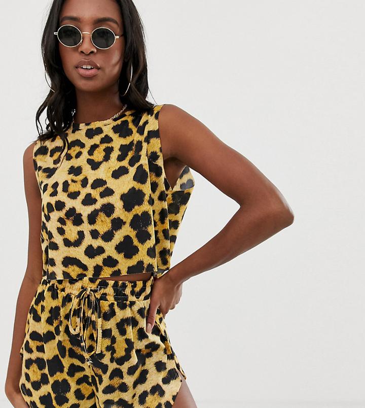 Asos Design Tall Animal Print Jersey Beach Crop Top Two-piece-multi