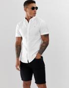 Farah Brewer Slim Fit Short Sleeve Oxford Shirt In White