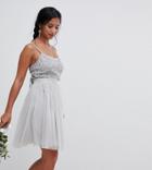 Maya Petite Cami Strap Sequin Top Tulle Detail Mini Bridesmaid Dress - Gray