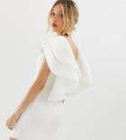 Asos Design Petite Open Back Mini Dress With Double Ruffle - Cream