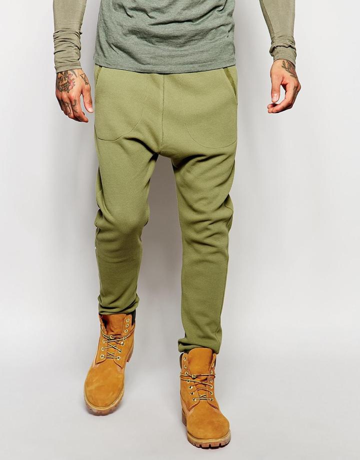 Asos Drop Crotch Joggers In Lightweight Waffle Fabric - Light Green