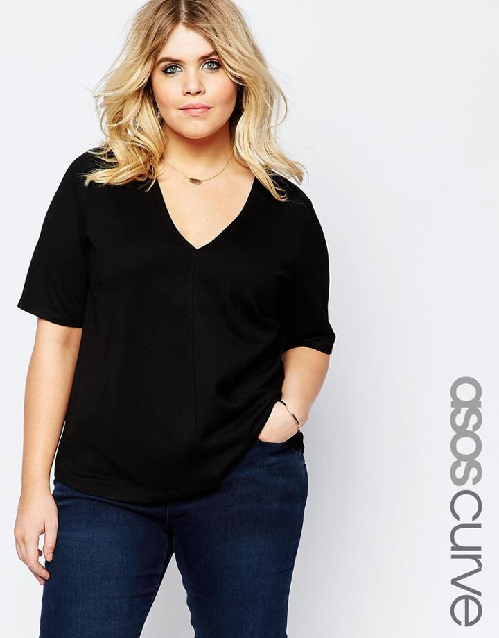 Asos Curve Ponte T-shirt With V Neck - Black