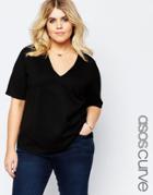 Asos Curve Ponte T-shirt With V Neck - Black