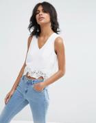 Asos V Hem Shell Top With Lace Applique - White