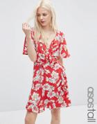 Asos Tall Mini Tea Dress With Wrap Front In Daisy Print - Multi