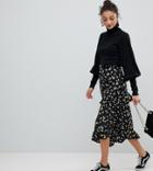 Fashion Union Tall Midi Skirt With Asymmetric Tiered Ruffles In Daisy Floral - Multi