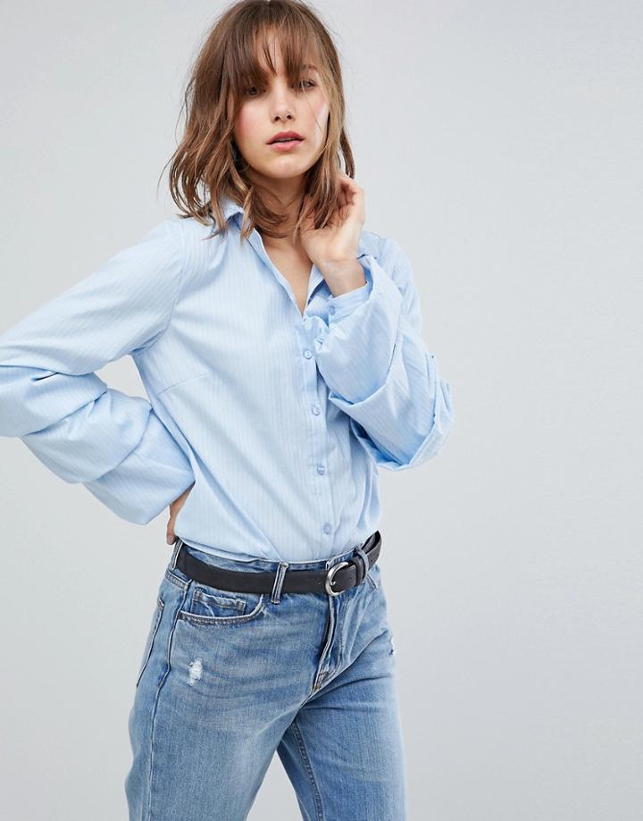 Vila Tiered Sleeve Shirt-blue