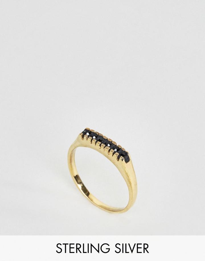 Asos Gold Plated Sterling Silver Stone Bar Ring - Gold