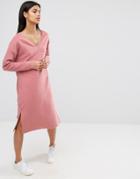Asos Midi Dress In Brushed Back Sweat - Pink