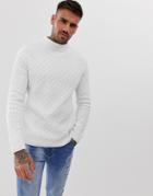 Asos Design Textured Cable Knit Sweater In White - White