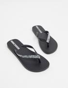 Ipanema Glam Flip Flops In Black With Silver Embellishment