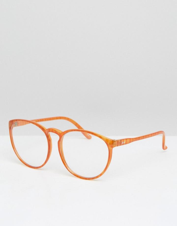Asos Geeky Round Clear Lens Glasses - Orange