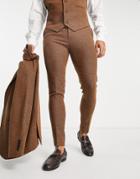 Asos Design Wedding Super Skinny Wool Mix Twill Suit Pants In Brown