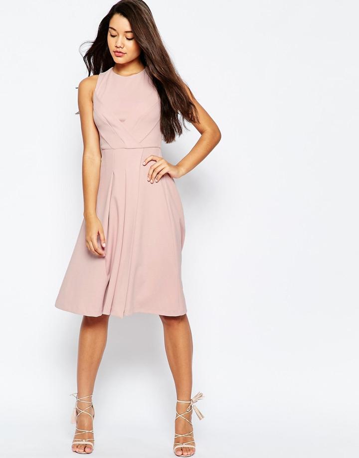 Asos Midi Dress With Pleat Bust Detail - Blush