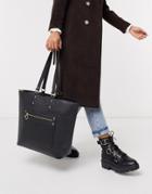Truffle Collection Faux Leather Zip Front Tote Bag-black