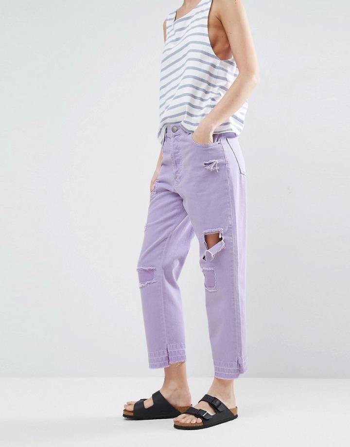 Asos Deconstructed Straight Leg Jeans In Lilac - Purple