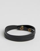 Asos Leather Wrap Bracelet In Black - Black