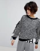 Hugo Fringed Sweater With Ribbed Trim - Multi