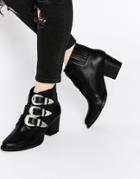 Asos Rebel Leather Western Ankle Boots - Black Leather