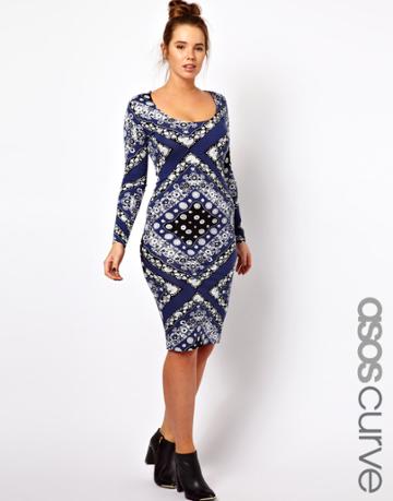 Asos Curve Body-conscious Dress In Scarf Print
