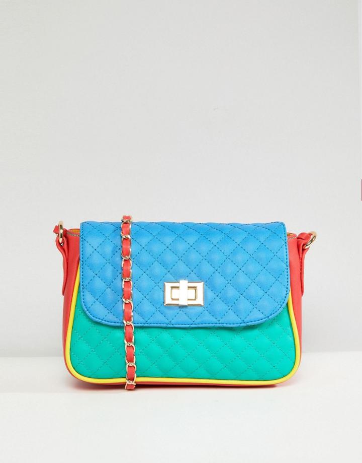 Asos Color Block Quilted Cross Body Bag - Red