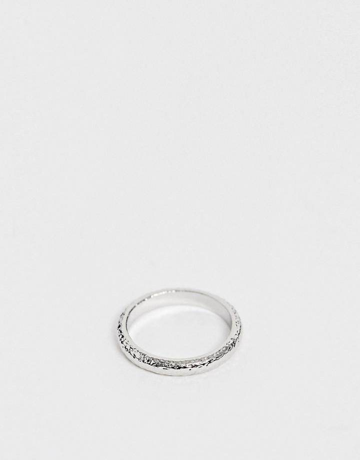 Asos Design Minimal Ring With Fine Texture In Silver Tone - Silver
