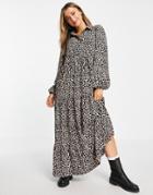 Asos Design Maxi Shirt Dress With Pin Tucks In Leopard Print-multi